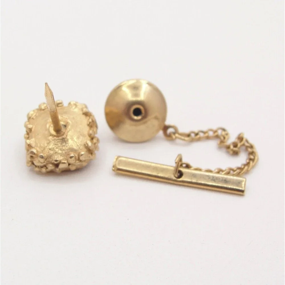 Vintage Gold Tone Square Smoky Crystal Rhinestone Tie Tac Pin Chain Wedding